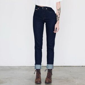 BILLIAM Handcrafted Skinny Straight Dark Wash Mid Rise Vintage Blue Jean…